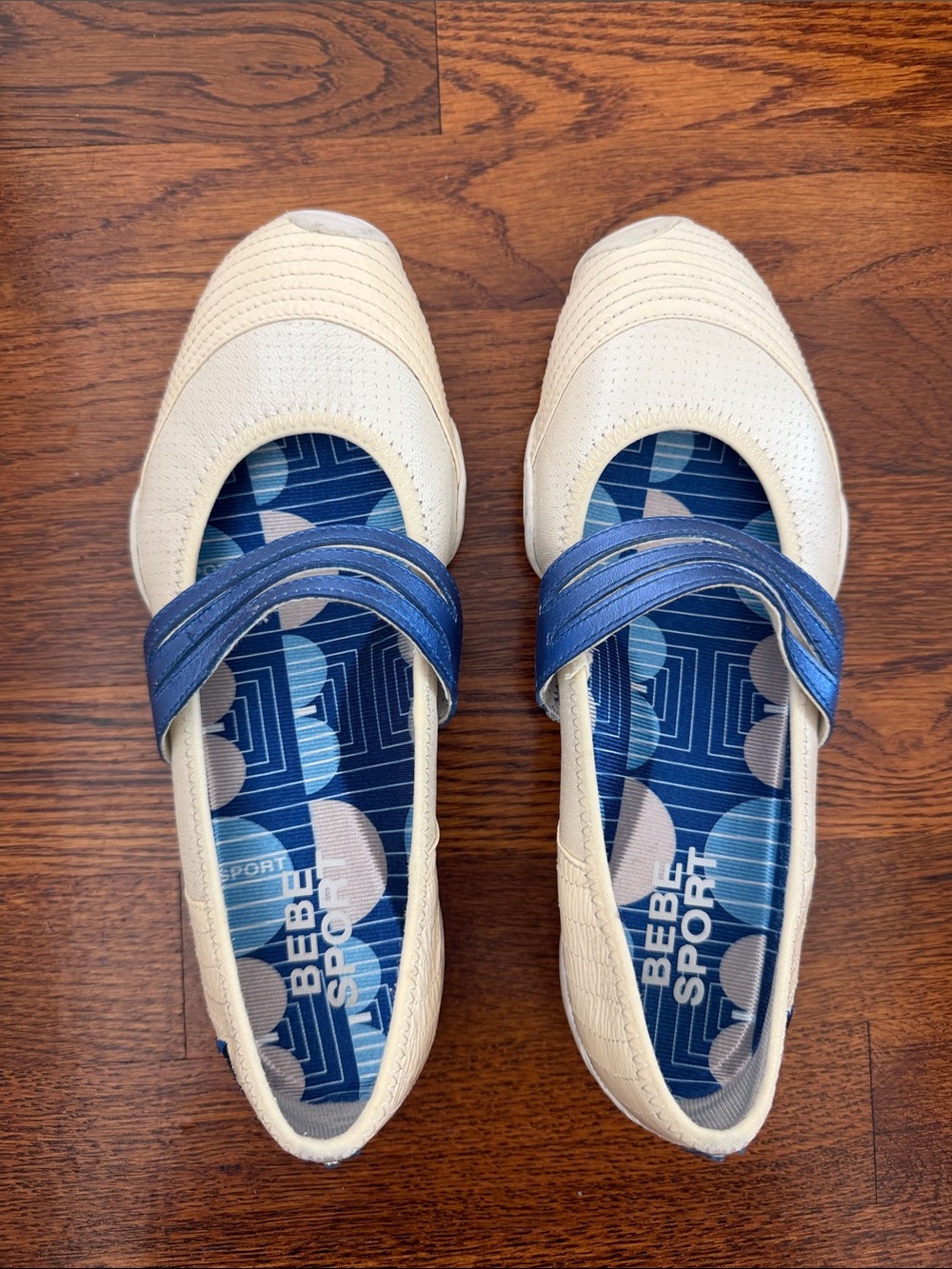 Y2K EUC BeBe Sport Cream & Blue Slip-On Mary Jane Flats SIZE 7